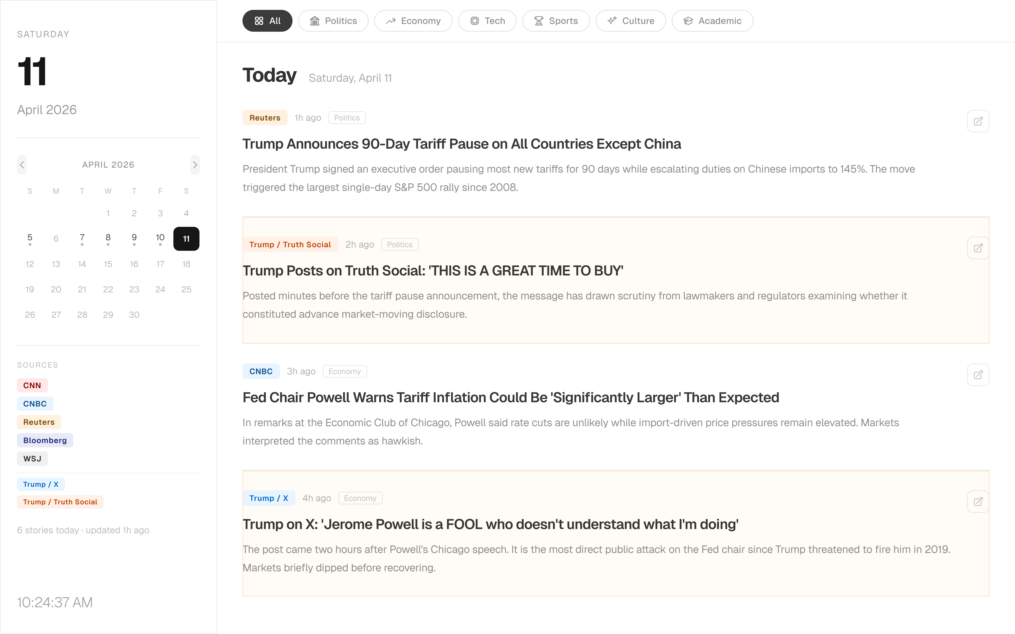 Round 2 — v2 Demo with enlarged sidebar typography, Today section header, iconified tabs, and calendar pagination arrows