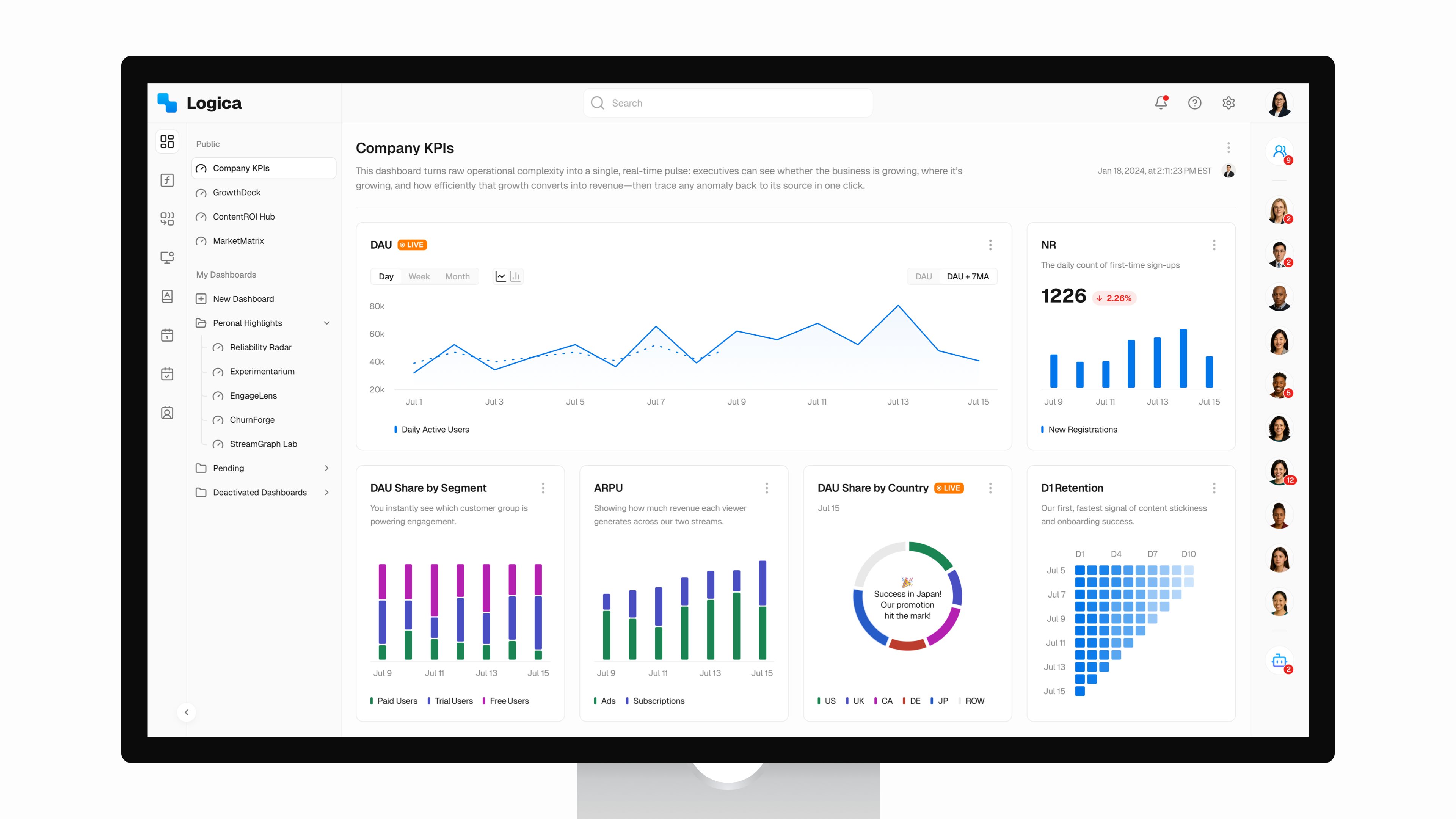Logica launch deck showcasing narrative structure and key visuals