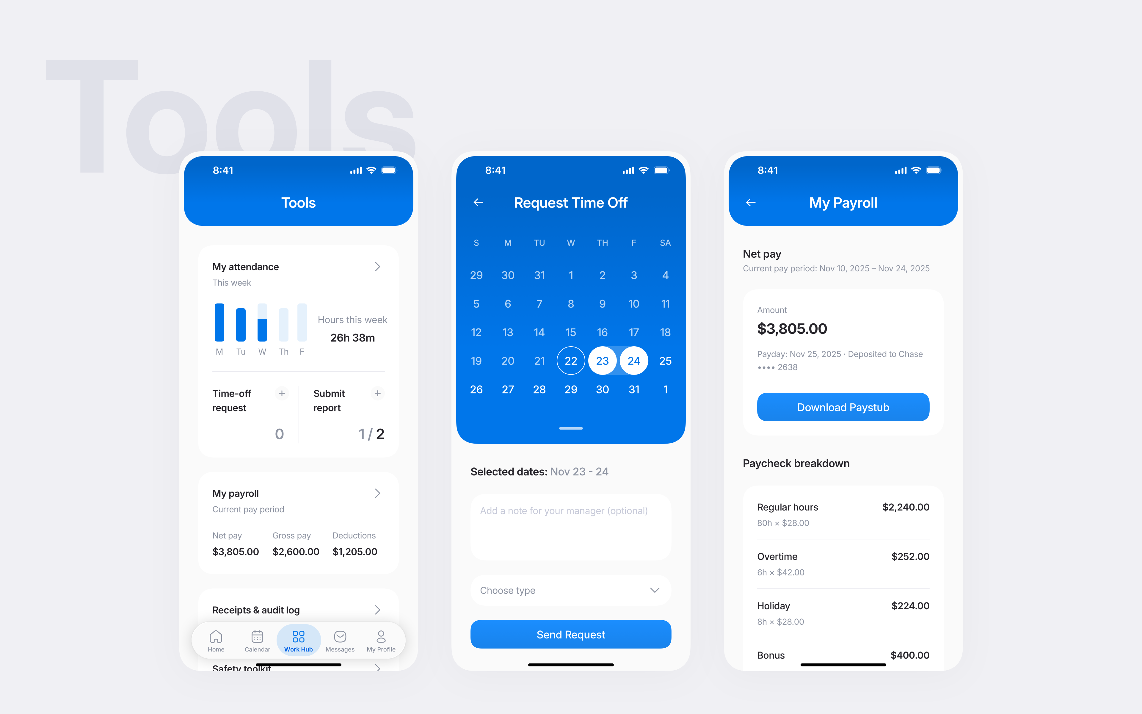 Profile hub showing pay, certifications, and tasks